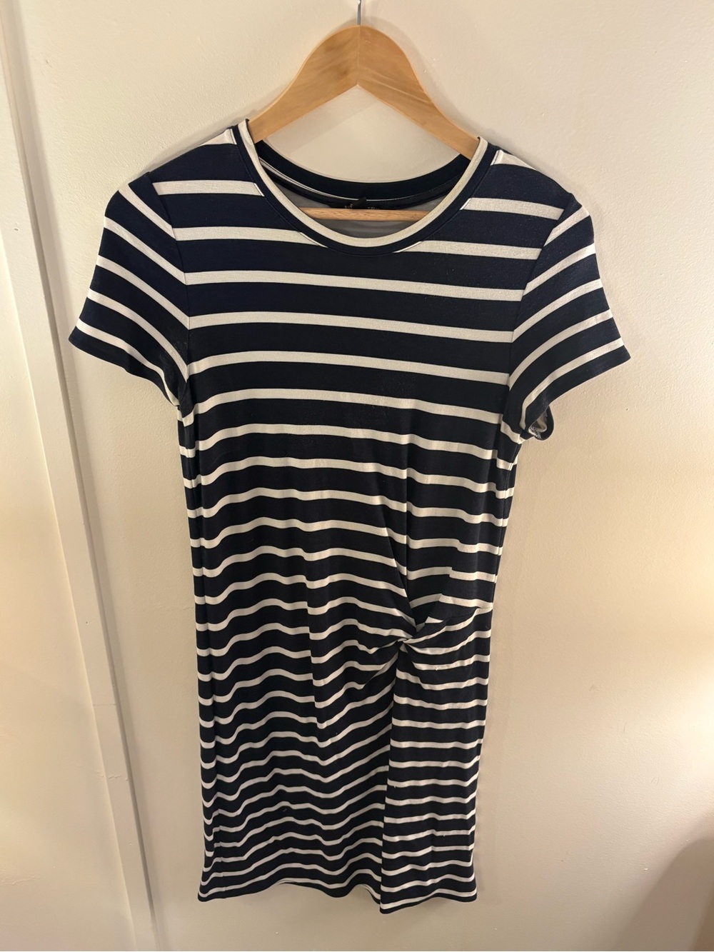 Banana Republic Striped Navy and White Knot-Front Tshirt Dress